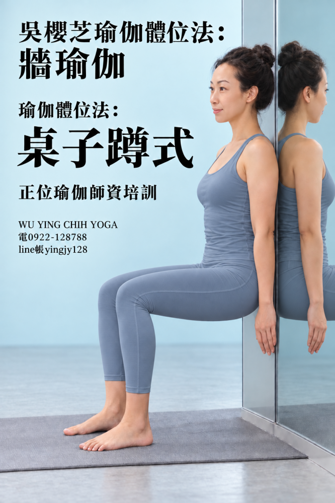 #吳櫻芝牆瑜伽老師0922128788TAIWAINWUYINGCHIHYOGA #牆瑜伽第17式桌子蹲式